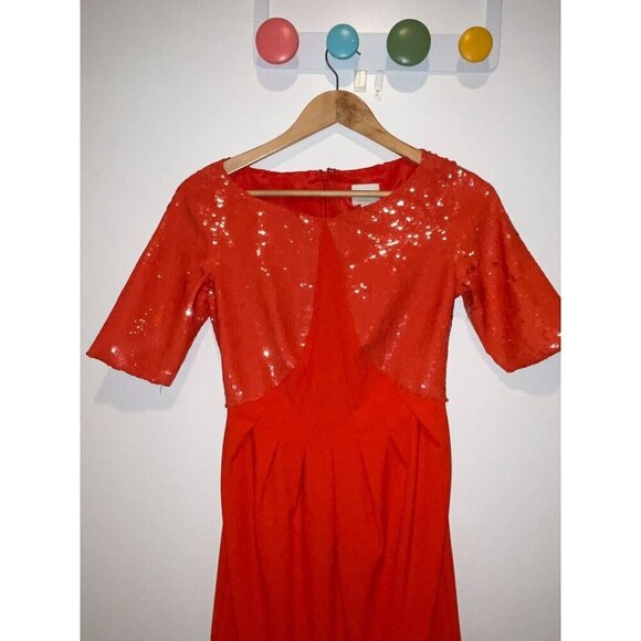 Reiss Red/Orange  Sequin Top 3/4-Sleeve Fitted Dress Size 4 - Picture 3 of 9